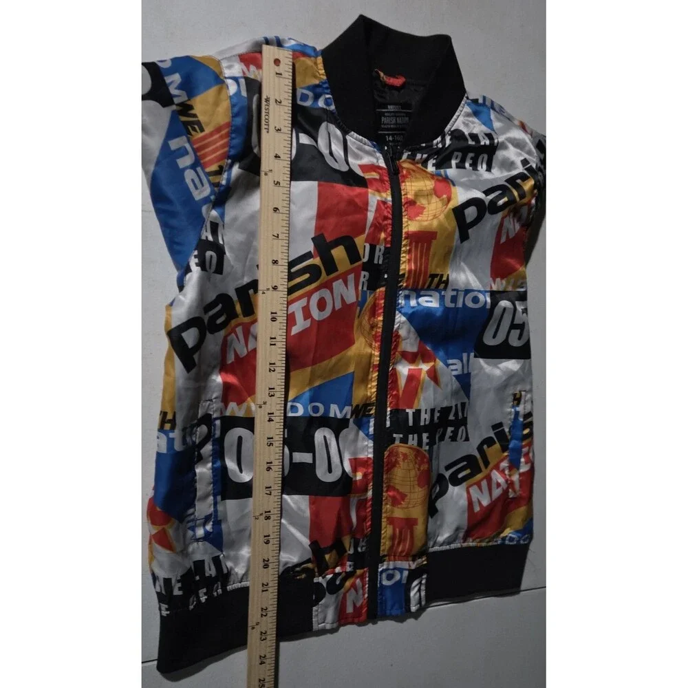 Parish Nation Youth Large 14-16 Bomber Jacket Graphic Streetwear Satin Full Zip